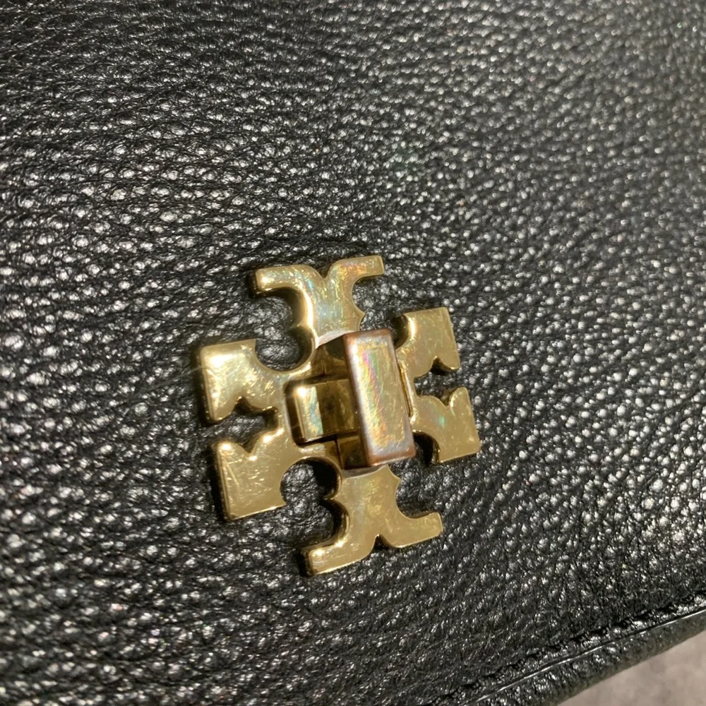 Tory Burch Black Pebbled Leather Crossbody with Gold Chain